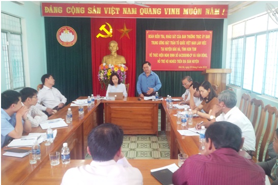 UB Trung ương MTTQ Việt Nam kiểm tra kết quả thực hiện Nghị định 64/2008/NĐ-CP của Chính phủ tại huyện Đăk Hà